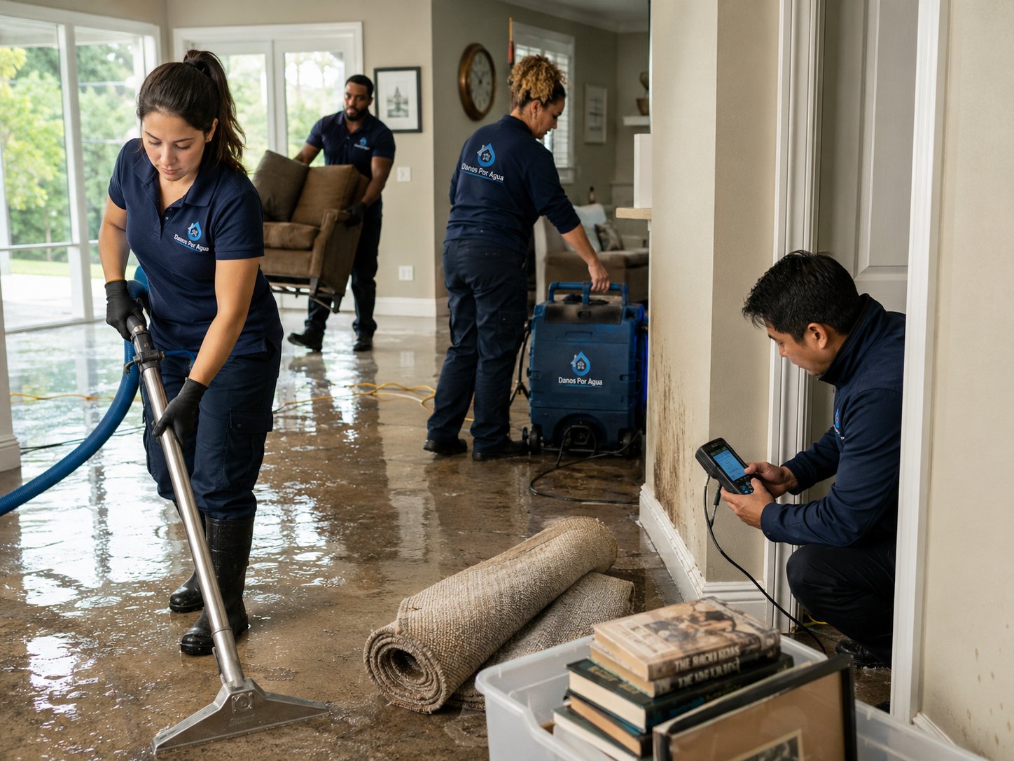 Equipo de Daños Por Agua restaurando una vivienda tras una inundación
